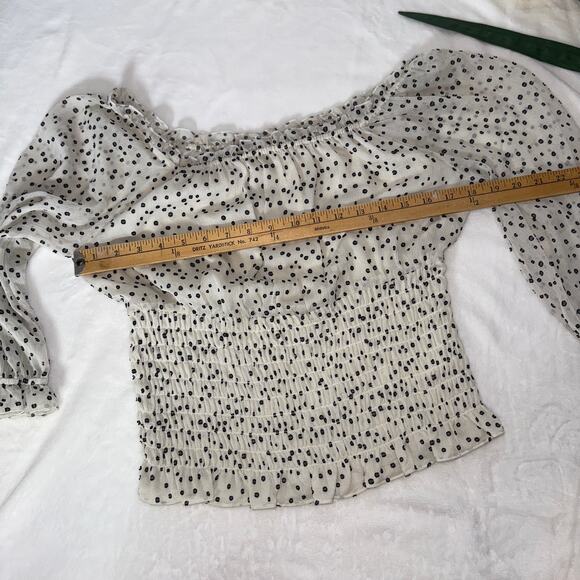 Anthropologie Lucia Off Shoulder Smocked Polka Dot Blouse Romantic Medium - Picture 15 of 15